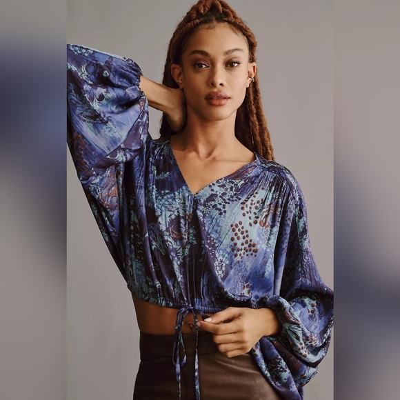 Anthropologie Tops - By Anthropologie Long-Sleeve Shine Cropped Blouse XL